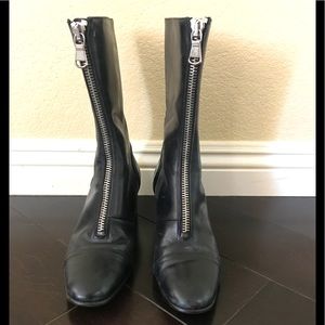 Black Zara Leather Zip Front Bootie
